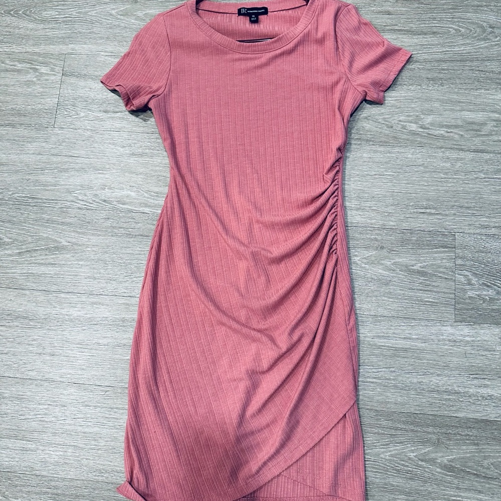 Pink Ruched Midi Sheath Dress